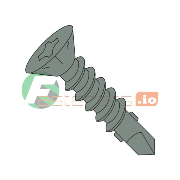 Newport Fasteners Self-Drilling Screw, #8 x 1-1/4 in, Green Ceramic Steel Flat Head Phillips Drive, 1000 PK 321299 - main